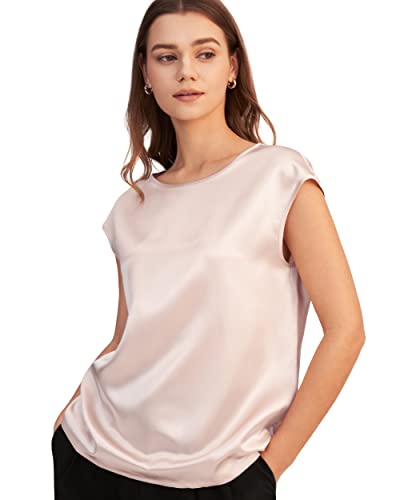 LilySilk Seide Tunika T-Shirt Seidenhemd Bluse Damen Kurzarm Rundkragen Verpackung MEHRWEG (S, Hell Beige) von LilySilk