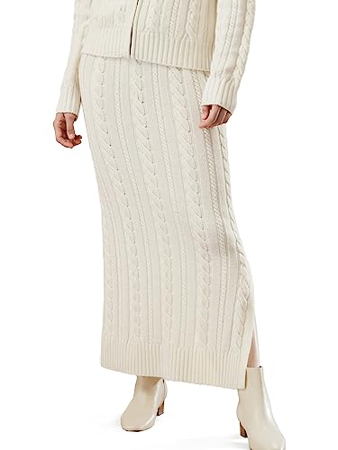 LilySilk Wolle Kaschmir Mischung Strick Maxirock super weich gemütliche Elegante Bleistift Seite Schlitz Rock(Weiß,L von LilySilk