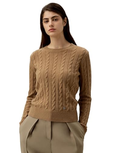 LilySilk Wollkaschmirpullover für Damen, klassischer Pullover im Preppy-Stil mit geripptem Zopfmuster, für Herbst und Winter(Kamel,L) von LilySilk