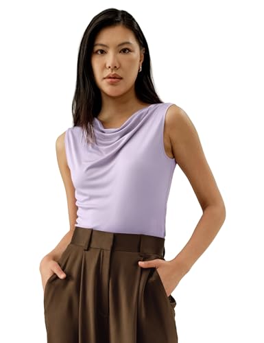 LilySilk Damen Pure Seide Jersey T-Shirt Ärmellos Slim Fit Cowl Neck Tanktop Seiden Shirt Oberteil Atmungsaktiv Elegant Bequem Basic(Flieder, S) von LilySilk