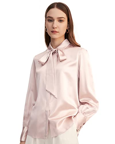 LilySilk X MIM 2 in 1 Seide Hemd Bluse Damen Abnehmbare Schluppe Langarm Shirt 100% 22 Momme Schluppenbluse Elegante Damenbluse Formelle Arbeit Tops Langarmshirt L, Hell Beige von LilySilk