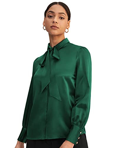 LilySilk X MIM 2 in 1 Seide Hemd Bluse Damen Abnehmbare Schluppe Langarm Shirt 100% 22 Momme Schluppenbluse Elegante Damenbluse Formelle Arbeit Tops Langarmshirt M, Smaragdgrün von LilySilk