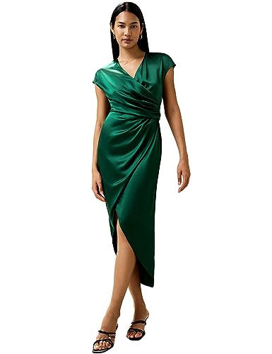 LilySilk X Natasha Exklusives Damen Seidenkleid Frau 22MM Maulbeerseide Wickelkleid mit asymmetrischem Schnitt und Seitenschlitz(Jade Grün,42) von LilySilk