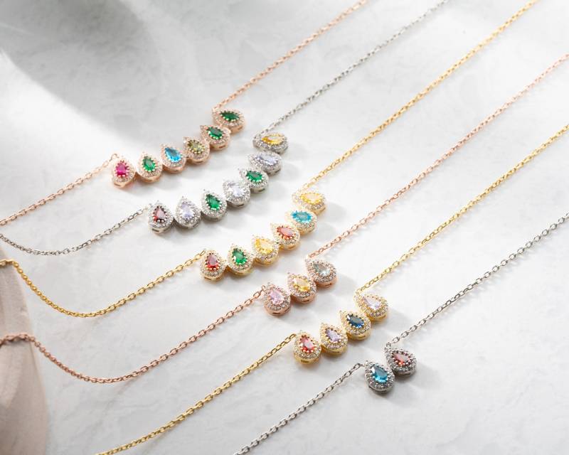 Drop Birthstone Halskette Mehrere Birthstones Geschenke 925K Silber Gold Rose Für Frauen Weihnachtsgeschenke von LilySilverDesign