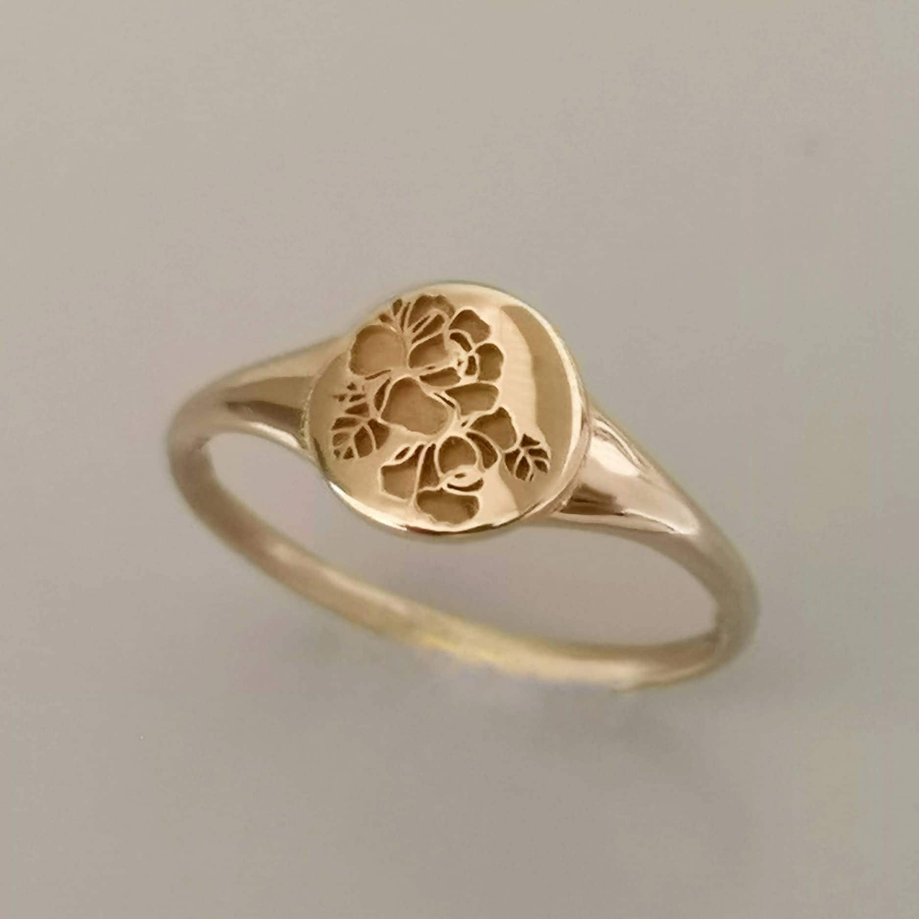 Rose Siegelring, Blume 14K Gold Personalisierte Valentinstag Geschenk von LilyandDahlia