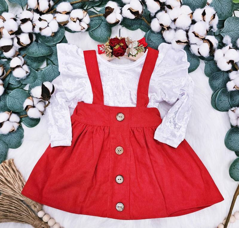 Weihnachten Baby Outfit Cord Hosenträger Rock Set Mit Samt Trikot von LilyandMax
