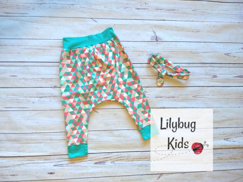 Rosa Haremshose, 18 Monate Bis 2T Tropfen Schritt Hose Knoten Stirnband, Stoff Windel Mädchen Hose, Slouch Mit Fußfesseln von LilybugKids