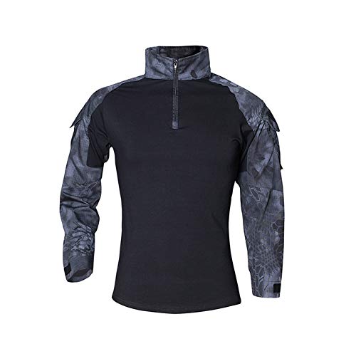 LiliChan Herren Langarm Taktisches Militär T-Shirt Outdoor Shirt Kampfhemd mit Reißverschluss (Polizei schwarz Python Muster, EU L (passende Brust: 38"-41")) von Lilychan