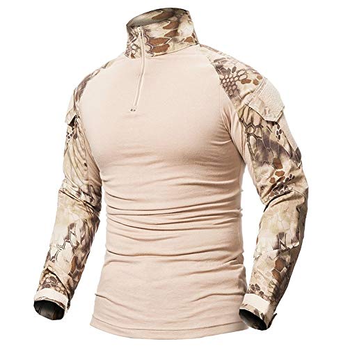 LiliChan Herren Langarm Taktisches Militär T-Shirt Outdoor Shirt Kampfhemd mit Reißverschluss (Wüstenpython, EU M (passende Brust: 36"-39")) von Lilychan