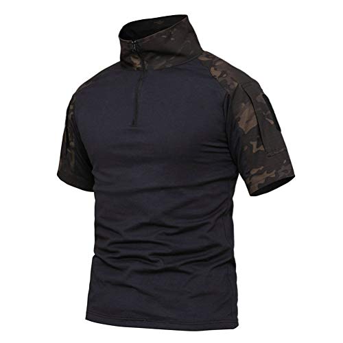 LiliChan Tactical Short Sleeves Herrenhemden Military Shirt Outdoor Shirt Tactical Combat Shirt mit Reißverschluss (XX-Small, Nachttarnung) von Lilychan