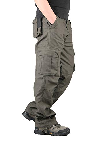 Lilychan Leichte Cargohose für Herren Wanderhose Army Combat Arbeitshosen Freizeithose mit 6 Taschen (36, Armeegrün) von Lilychan