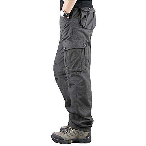 Lilychan Leichte Cargohose für Herren Wanderhose Army Combat Arbeitshosen Freizeithose mit 6 Taschen (36, Grau) von Lilychan