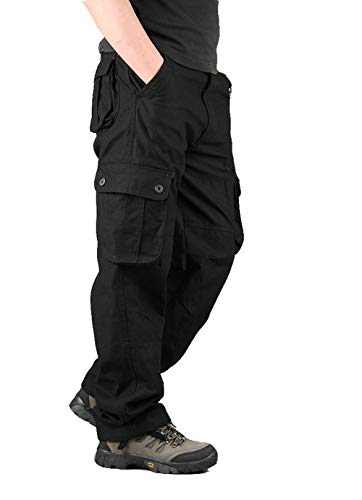 Lilychan Leichte Cargohose für Herren Wanderhose Army Combat Arbeitshosen Freizeithose mit 6 Taschen (36, Schwarz) von Lilychan