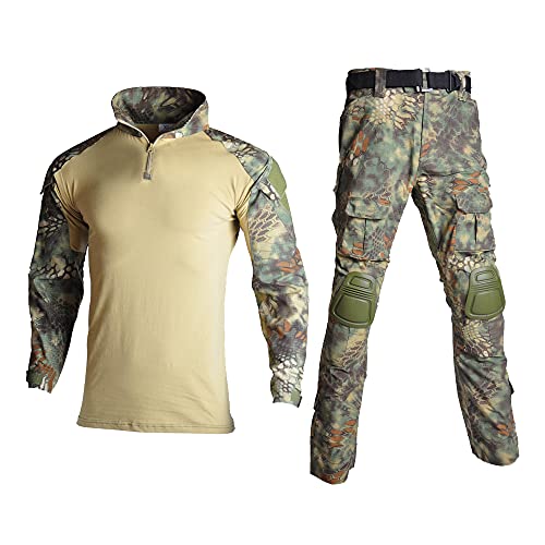Lilychan Tactical Military Suits für Herren Langarm-Rip-Stop-Uniformen Combat Shirt und Pants Elbow Knee Pads (Dschungelpython, s) von Lilychan