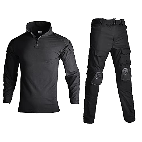 Lilychan Tactical Military Suits für Herren Langarm-Rip-Stop-Uniformen Combat Shirt und Pants Elbow Knee Pads (Schwarz, XL) von Lilychan