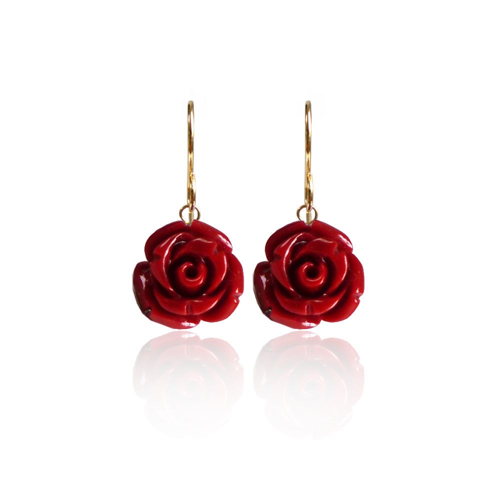 Koralle Rose Hängeohrringe Gold Filled Draht, Brautjungfer Schmuck von LilyetRose