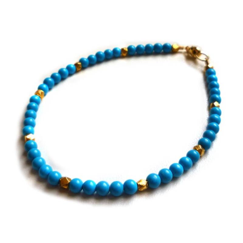 Samoa-Türkis Perlen Armband Mit Gold Vermeil-Nuggets Samoa-Türkis Perlen Armband Mit Gold Vermeil-Nuggets von LilyetRose