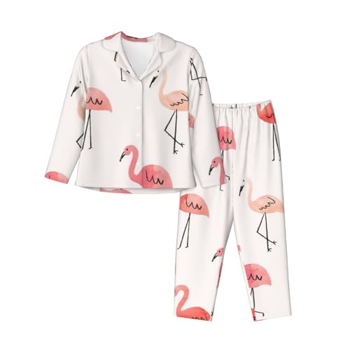 Damen-Schlafanzug-Set mit Flamingo-Aufdruck, langärmelig, Lounge-Pyjama, weiche Nachtwäsche, Schwarz, M Damen-Schlafanzug-Set mit Flamingo-Aufdruck, langärmelig, Lounge-Pyjama, weiche Nachtwäsche, Schwarz, M von LimPac