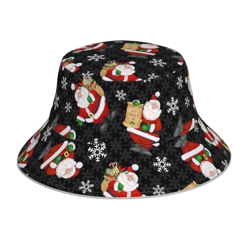 Frohe Weihnachten Happy Print Faltbarer Eimer Sonnenhut Unisex Strand Reflektierende Kappe für Sommer Outdoor-Aktivitäten Schwarz, Schwarz, Einheitsgr��e von LimPac