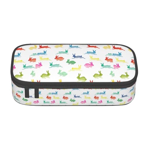 LimPac Federmäppchen mit Regenbogen-Kaninchen-Druck, großes Fassungsvermögen, Mehrzweck-Stifttasche, Aufbewahrungsbox mit Reißverschluss von LimPac