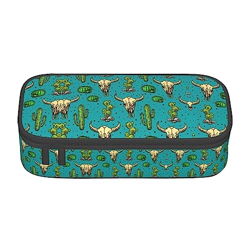 LimPac Federmäppchen mit niedlichem Kaktus und Stier, großes Fassungsvermögen, Federmäppchen, Organizer für PA-Zubehör, Büro, Uni, Make-up, Schwarz , Einheitsgröße, Art Eeco von LimPac