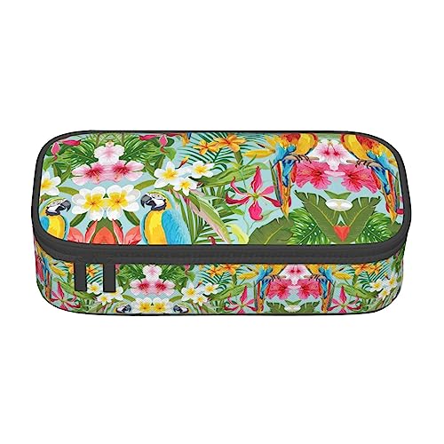 LimPac Federmäppchen mit tropischen Pflanzen und Papageien, großes Fassungsvermögen, Federmäppchen, Organizer für PA-Zubehör, Büro, Uni, Make-up, Schwarz , Einheitsgröße, Art Eeco von LimPac