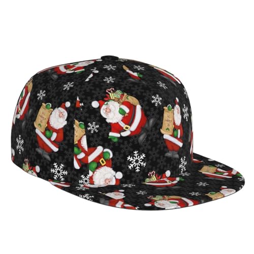 LimPac Merry Christmas Happy Unisex Baseballkappe mit flacher Krempe, verstellbare Snapback-Hut, Hip-Hop-Stil für Männer und Frauen, Schwarz, Schwarz, Einheitsgröße von LimPac