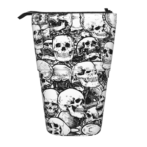LimPac Schwarzes und weißes Totenkopf-Muster, Teleskop-Federmäppchen, Federmäppchen, PA-Zubehörtasche, niedlicher Büro-Make-up-Organizer, Schwarz , Einheitsgröße, Art Eeco von LimPac