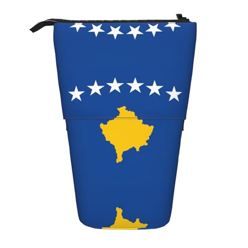 LimPac Teleskop-Federmäppchen mit Kosovo-Flagge, Federmäppchen, Stand-Up-Tasche für Zubehör, niedlicher Büro-Make-up-Organizer, Schwarz , Einheitsgröße, Art Eeco von LimPac