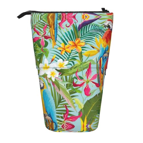 LimPac Teleskop-Federmäppchen mit tropischen Pflanzen und Papageien, Federmäppchen, PA-Zubehör, niedlicher Büro-Make-up-Organizer, Schwarz , Einheitsgröße, Art Eeco von LimPac