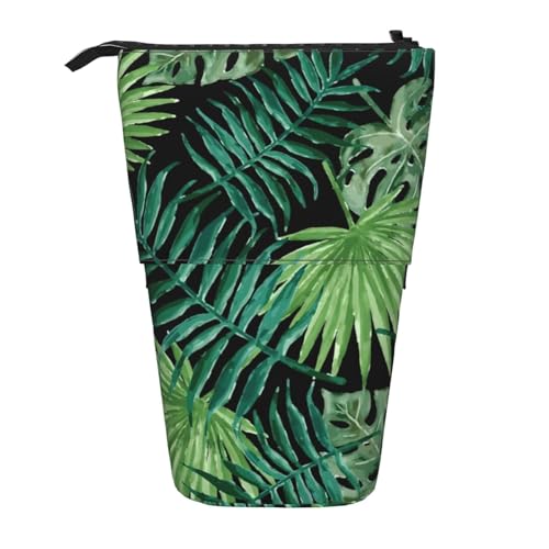 Transparentes Palmblatt-Muster, Teleskop-Federmäppchen, PA-Zubehörtasche, niedlicher Büro-Make-up-Organizer, Schwarz , Einheitsgröße, Art Eeco von LimPac
