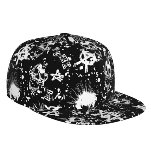 White Punk Skull Adjustable Snapback Hat Cap, Unisex Hip Hop Baseball Cap with Classic Rock Brim Trucker, Black, One Size, Schwarz , Einheitsgröße von LimPac