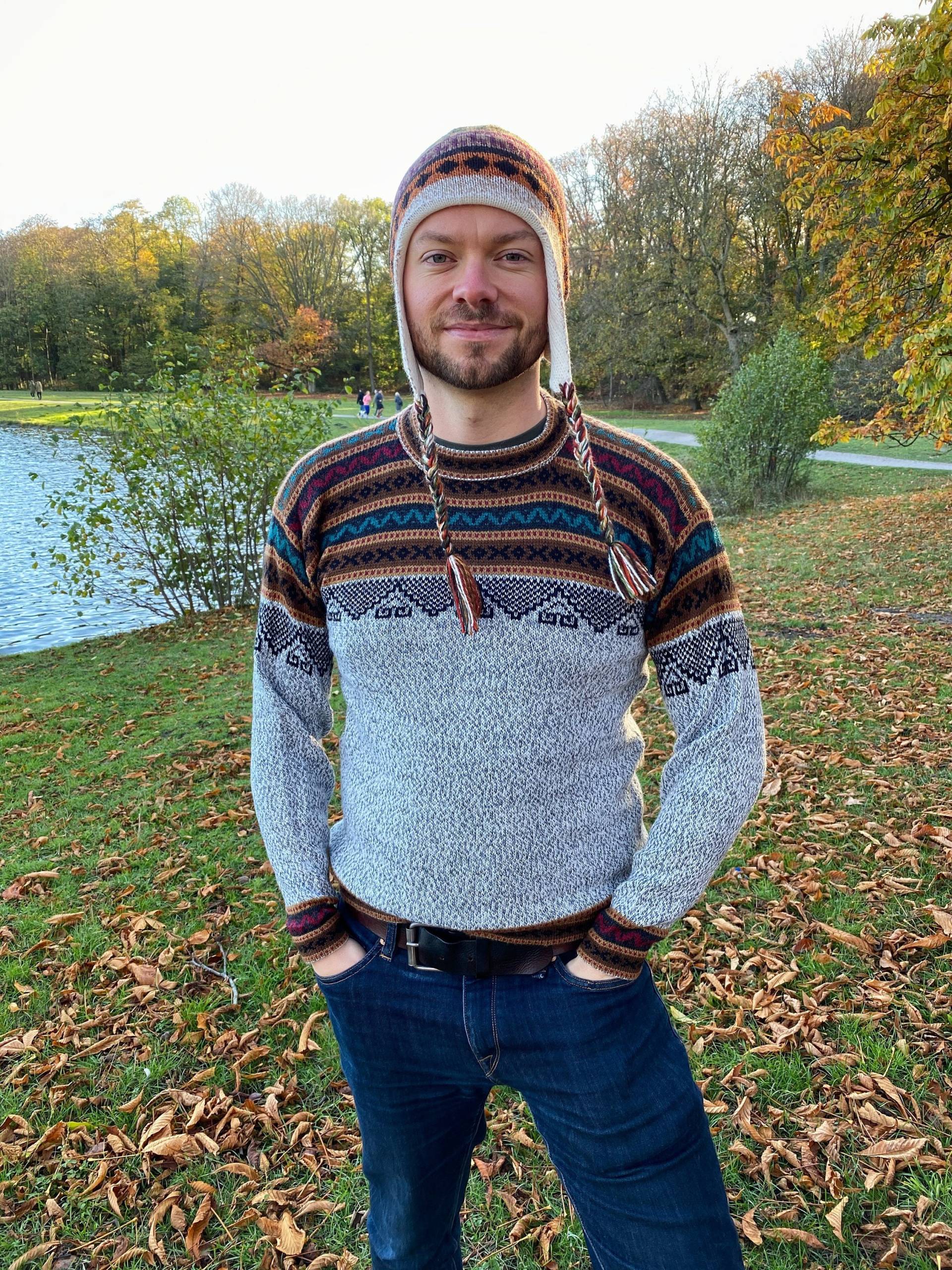 Hellgrauer Alpaka Herrenpullover - Strickjacke, Strickpulli Gestrickt Mit Wolle Mix Weihnachtspullover Als Perfektes Geschenk von Limalpa