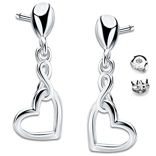 Damen Mädchen Herzohrringe 925 Sterling Silber Gold hängende Herz Ohrstecker (P84+V12 Silber) von Limana