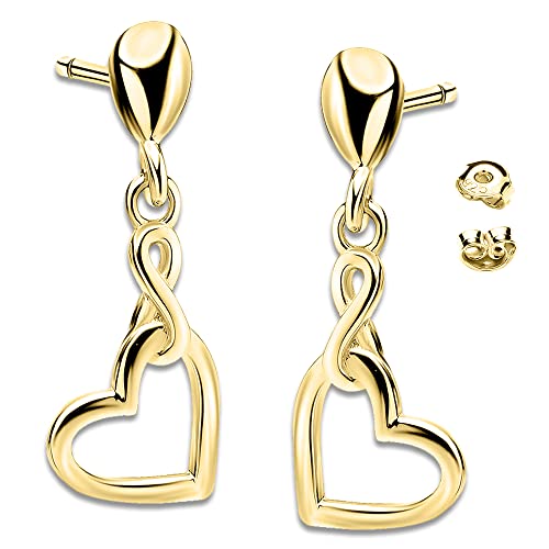 Damen Mädchen Herzohrringe 925 Sterling Silber Gold hängende Unendlichkeit Zeichen Herz Ohrstecker (P85+V12 Gold) von Limana