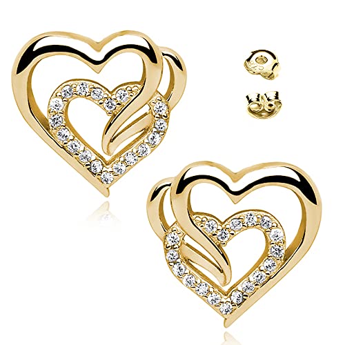Damen Ohrringe 925 Silber mit Zirkonia Herz goldene Ohrstecker Herzohrringe Liebe Geschenk für Weihnachten Frau Ehefrau Freundin von Limana