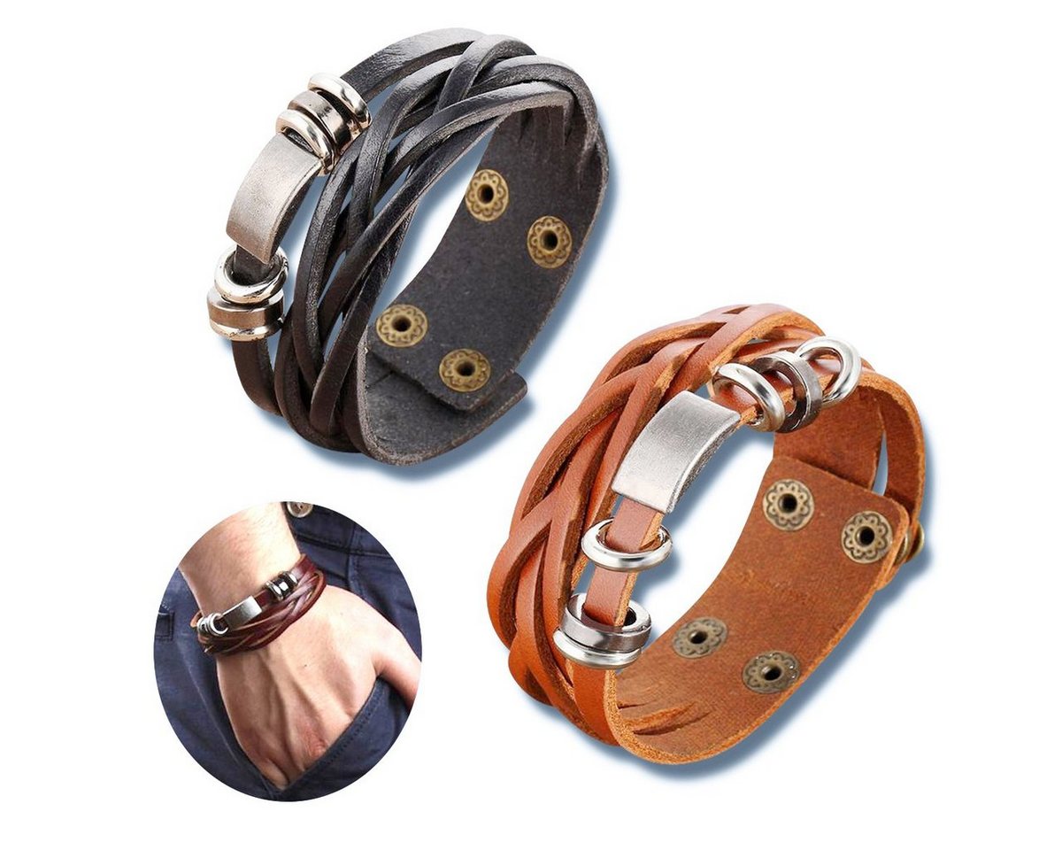 Limana Armband 2 STÜCK Herren Männer Echtleder echtes Leder Lederarmband, schwarz braun von Limana