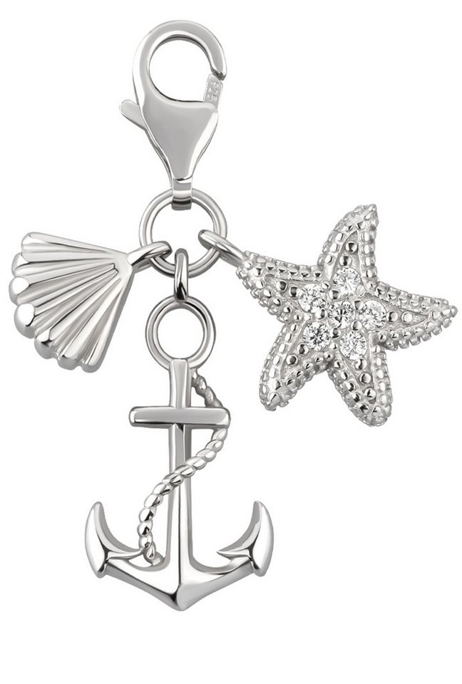 Limana Charm Anker Seestern Anker Muschel 925 Silber Karabiner Anhänger (inkl. Herz Gravur Dose), Geschenk Idee Kettenanhänger Armbandanhänger von Limana
