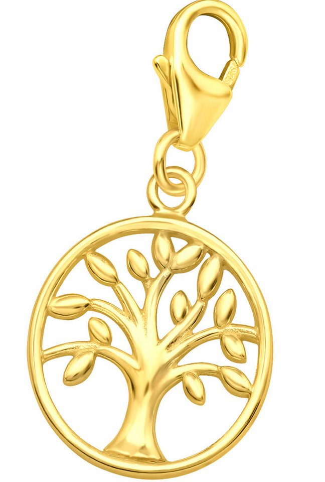 Limana Charm-Einhänger Karabiner Anhänger echt 925 Sterling Silber goldener Lebensbaum (inkl. Geschenkdose), Baum des Lebens Geschenkidee für Armband Kette von Limana