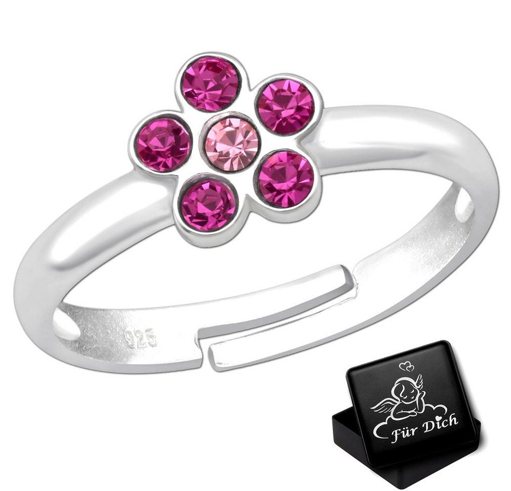 Limana Fingerring Mädchen Kinderring verstellbarer Ring echt 925 Sterling Silber Blume (inkl. Geschenkdose), Zirkonia Kinderschmuck Pink von Limana