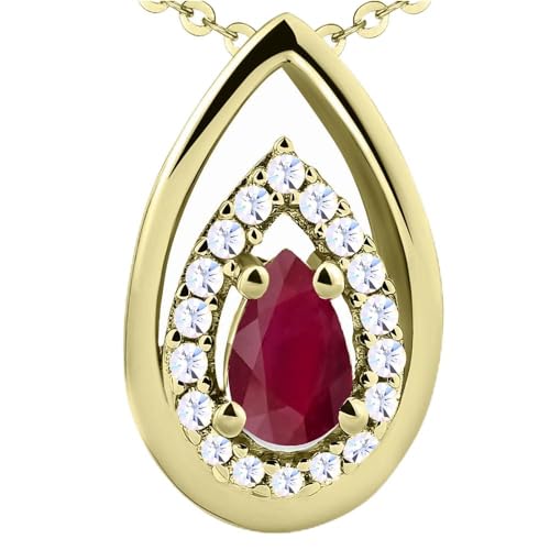 Limana Damen Kette echter Rubin Edelstein 925 Sterling Silber rot Gold Anhänger 45+5cm Geschenk für Frau Freundin Ehefrau Valentinstag (Roter Rubin) von Limana