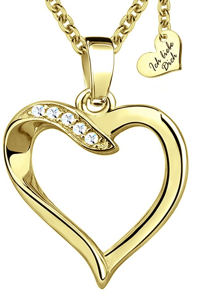 Limana Herzkette 925 Silber Halskette gold mit Herz Anhänger Damenkette Liebesgeschenk (Ich liebe Dich Gravur, inkl. Geschenkdose- und Tasche Valentinstag Muttertag Weihnachten), Geschenke für Frauen Damen Ehefrau Freundin Mama Silberkette von Limana