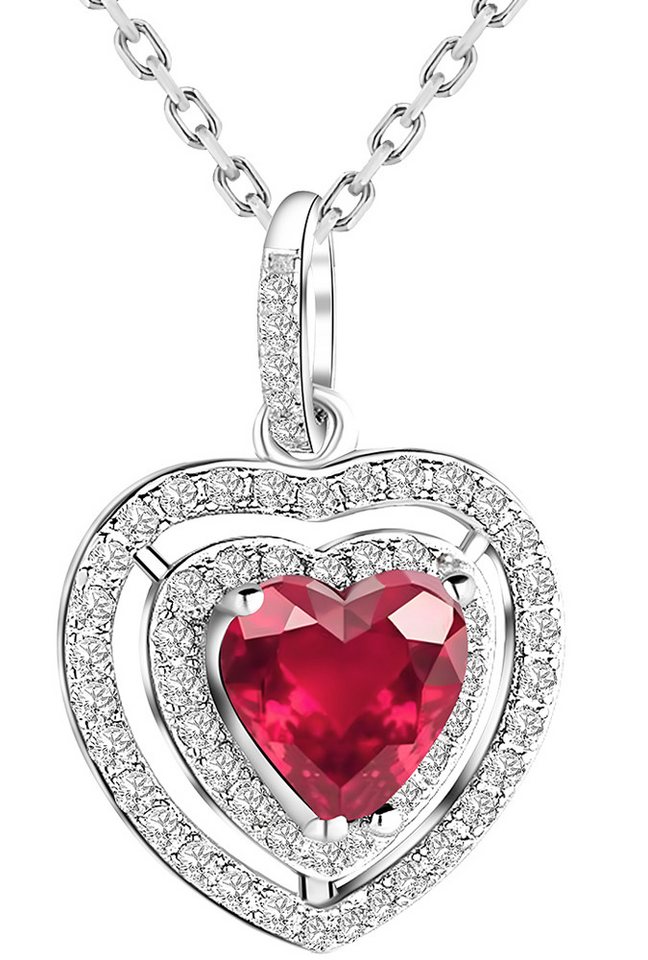 Limana Herzkette Damen 925 Silber rot Kette mit Herz Anhänger Frauen Silberkette (Geschenkset Damenkette Weihnachten Muttertag Set, Geschenk für Valentinstag Ehefrau Freundin), Geburtstag Sie Hochzeitstag Schmuck Liebesgeschenk Liebesbeweis von Limana