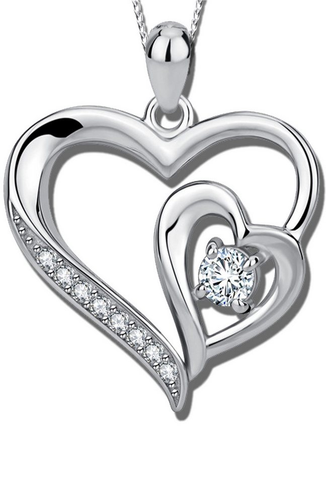 Limana Herzkette Damen 925 Sterling Silber Herz Anhänger mit Kette Liebe (inkl. Herz Geschenkdose), Herzanhänger Liebesgeschenk Geschenkidee Freundin von Limana