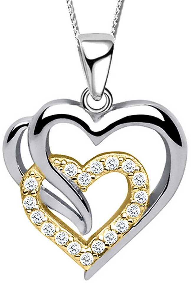 Limana Herzkette Damen Frauen 925 Silber Kette mit Herz Anhänger bicolor (inkl. Geschenkdose), Halskette Geschenk Idee Liebe für Ehefrau Freundin von Limana