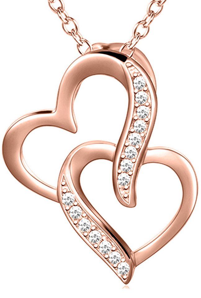 Limana Herzkette 925 Silber Rosegold Zirkonia Kette mit Herz Anhänger Rotgold 45-49cm (inkl. Herz Geschenkdose und Tasche), Liebesgeschenk Liebe Geschenk für Frauen Damen Ehefrau Freundin Mutter von Limana
