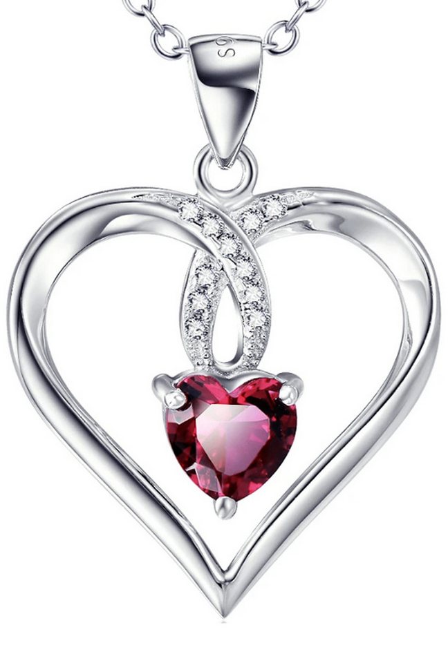 Limana Herzkette Damen Frauen echt 925 Sterling Silber Kette mit Herz Anhänger, rot Herzanhänger Liebesgeschenk Liebe Geschenk Idee für jeden Tag von Limana