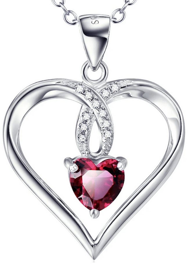 Limana Herzkette 925 Sterling Silber Kette mit Herz Anhänger Silberkette roter Stein, Liebesgeschenk Geschenk für Frauen Damen Freundin Ehefrau Liebe von Limana