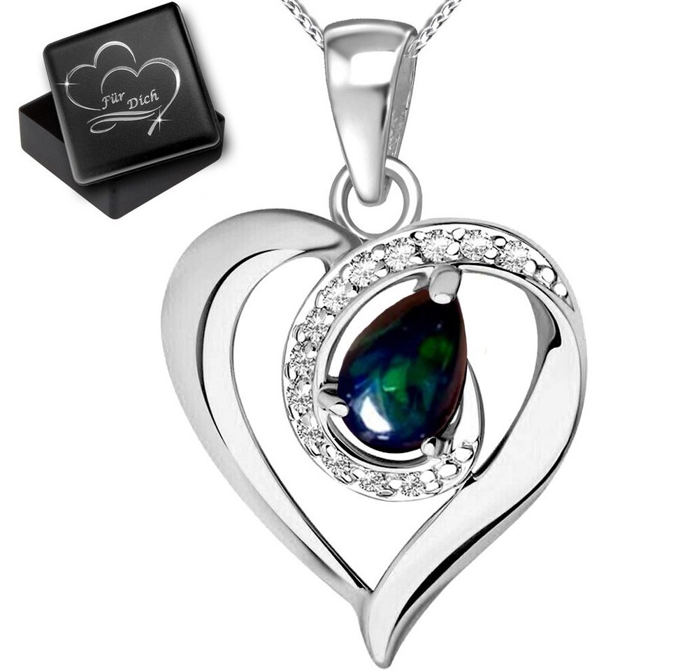 Limana Herzkette Damen Frauen echter äthiopischer schwarzer Opal 925 Sterling Silber (inkl. Geschenkdose), Herz Herzanhänger Liebe Geschenkidee von Limana