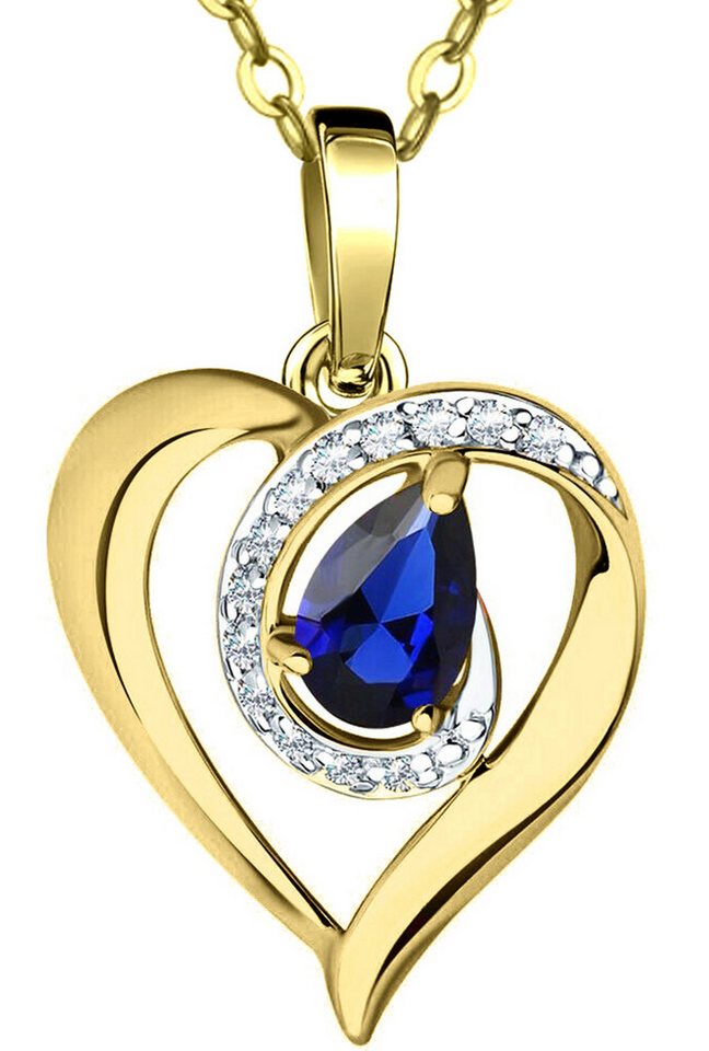 Limana Herzkette Edelstein Kyanit blau Silber 925 Gold Herz-Anhänger Damenkette (inkl. Herz Geschenkdose und Tasche), Damengeschenk Liebe Geschenk Idee Goldkette Edelsteinschmuck von Limana